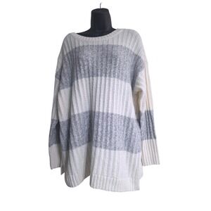 Christopher & Banks CJ Banks Women 1X Striped Knit Sweater Grey Cream Pullover
